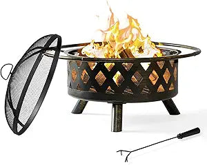 Outdoor Fire Pit 30in Firepit with Spark Screen for Outside Wood Burning Outdoor