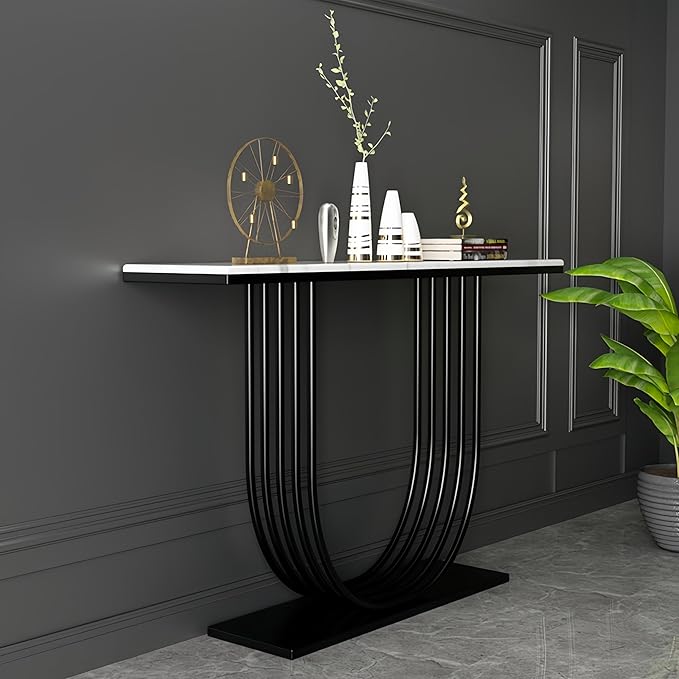 Console Table 35.4" High Marble Accent Table for Hall Nordic Marble Ultra Narrow