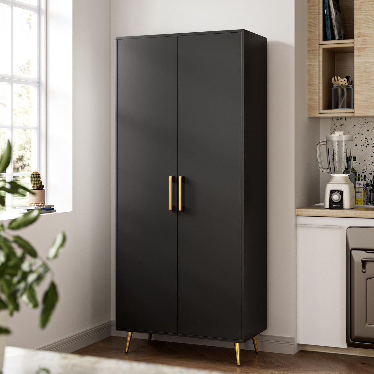 69ā Tall Storage Cabinet - Black Storage Cabinet w/ 2 Doors and Adjustable Shelves