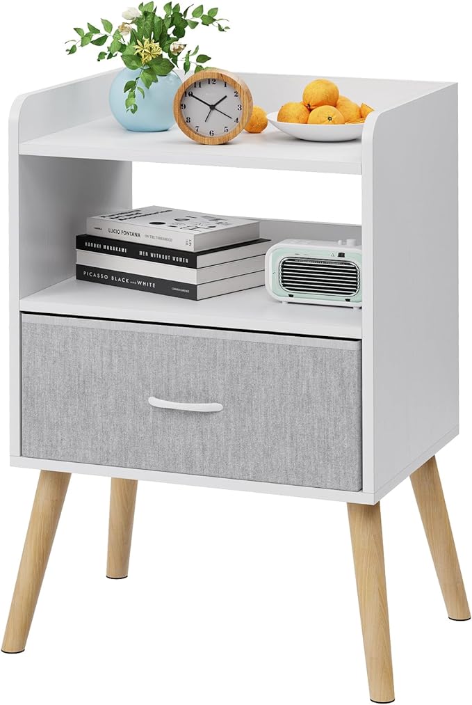 White Nightstand with Open Shelf,Small Night Stand
