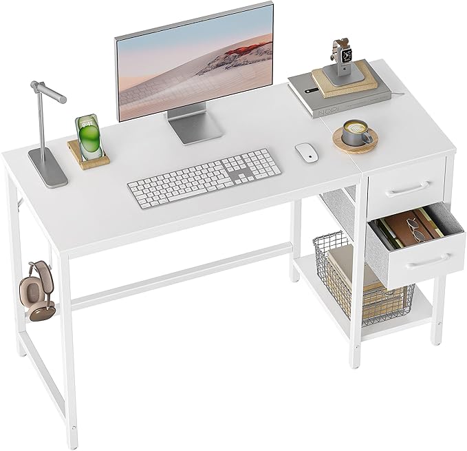 Computer Desk with 2 Drawers, 47 Inch Small Home Office Desk Study Writing Table