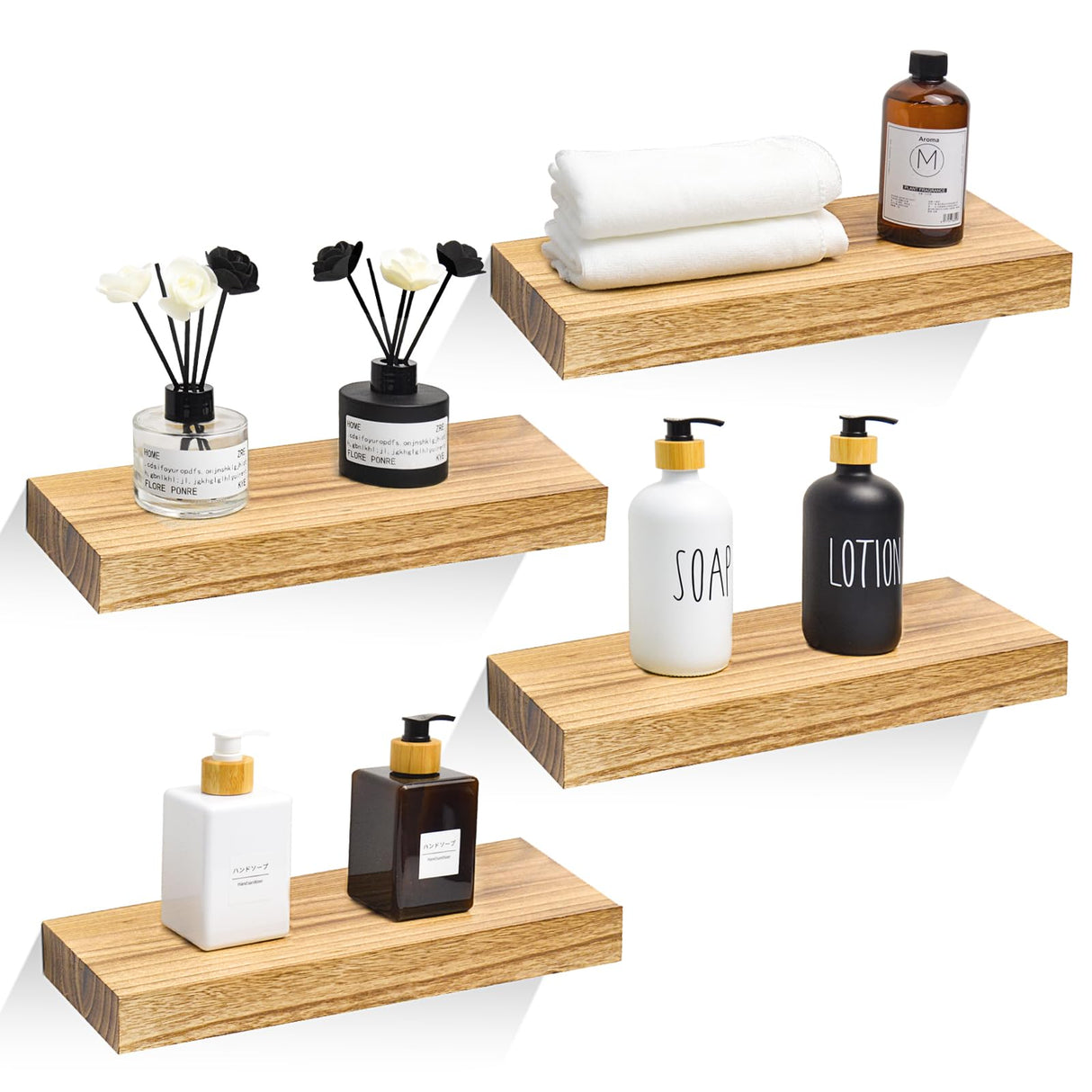 Floating Book Shelves for Wall, 15.7 x 5.9 x 1.5 inch Natural Wooden Shelves for Bathroom