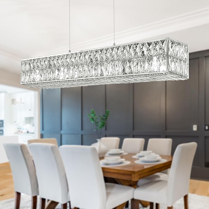 Modern Black Crystal Chandeliers for Dining Room, Luxury Water Ripple Glass Light Fixture