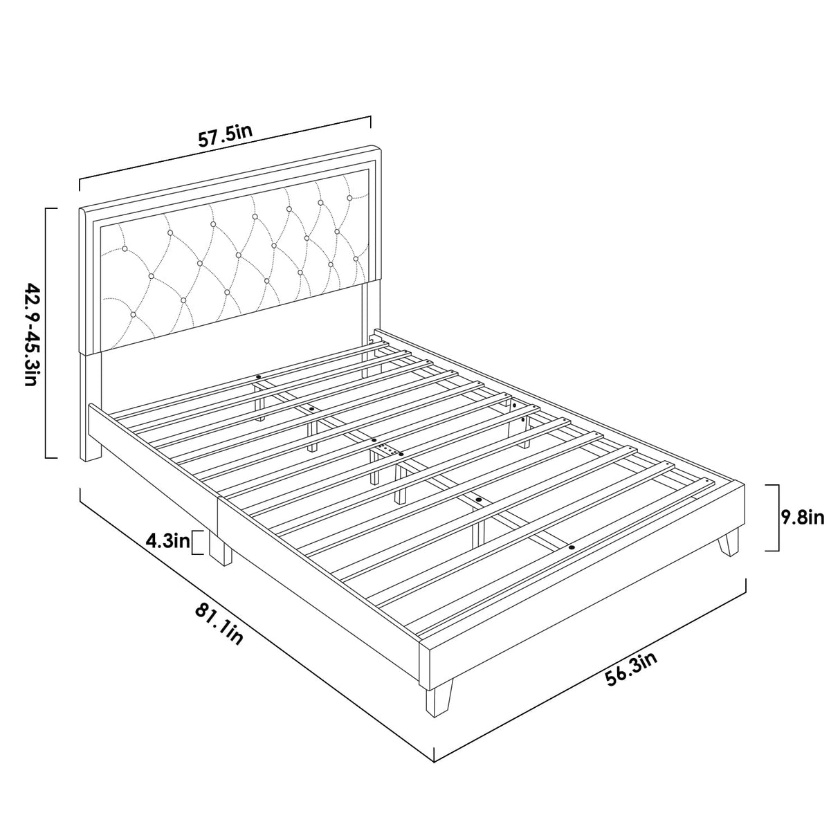 LuxeLift Full Platform Bed Frame with Adjustable Headboard & Diamond Tufting