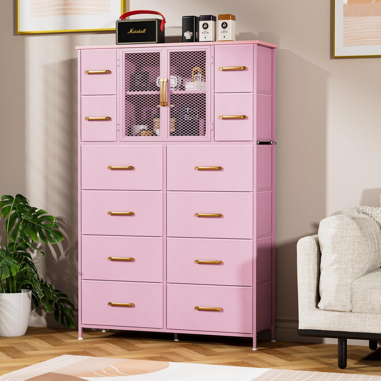 56.7' Tall Dresser, Dresser Chests of Drawers with 12 Storage Drawers,Fabric Dresser