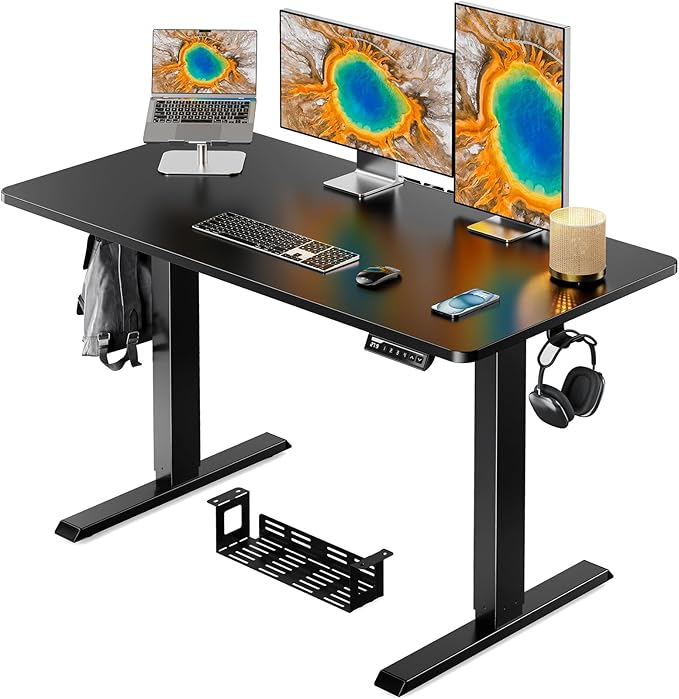 Whole Piece Standing Desk with Bamboo Desktop, Adjustable Stand Up Desk for Home Office, Electric Computer Desk Workstation with Cable Management Tray, 48x24 inch, Bamboo, EGESD64RB