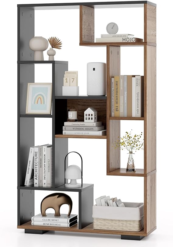 Geometric Bookshelf, 47 Inch Tall Bookcase with Multiple Open Shelves