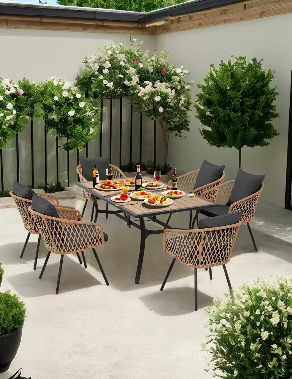 7-Piece Outdoor Patio Dining Set for 6,Wicker Rattan Outdoor Furniture Set