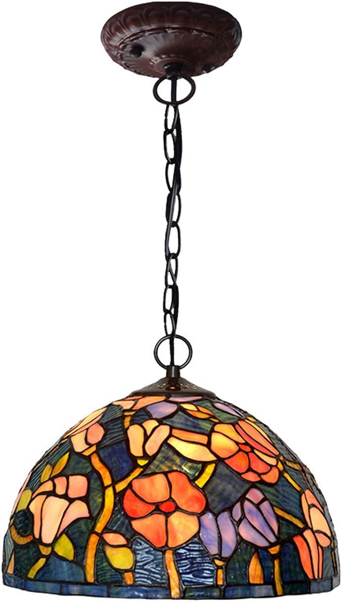 Tiffany Style Pendant Lights Pastoral Art Stained Glass Hanging Lamps Retro Floral