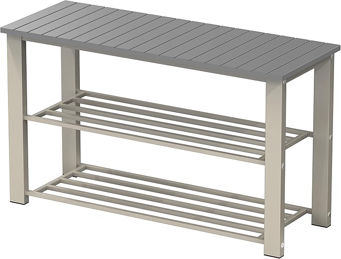 Wood Top Shoe Storage Bench for Entryway, White