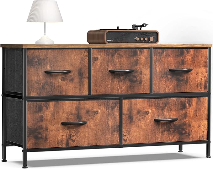 Dresser for Bedroom, 5 Storage Drawers, Wide Fabric Closet Chests Organizer