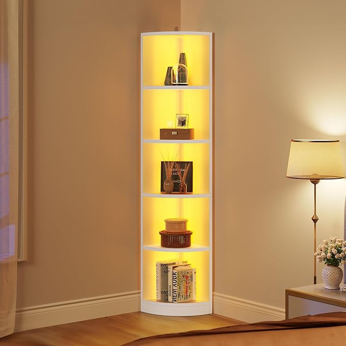 5-Tier Corner Shelf, 70.8" Tall Modern Free Standing Corner Bookshelf, 5 Shelf Display Corner Bookcase and Bookshelves,Wooden Open Storage Book Shelves for Living Room, Home Office, White