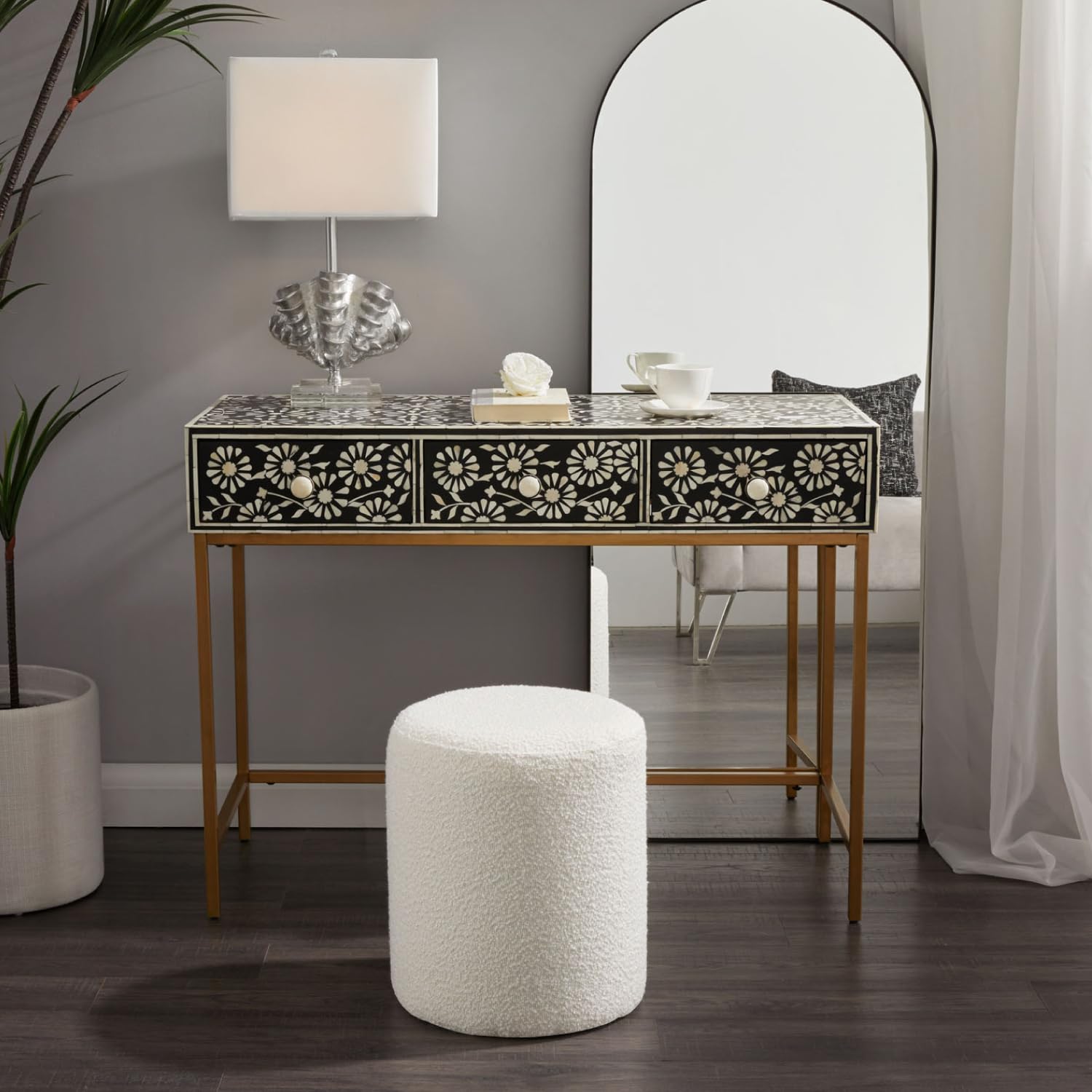 Modern Round Ottoman with Soft Padded Seat, Multifunctional Vanity Chairs for Makeup