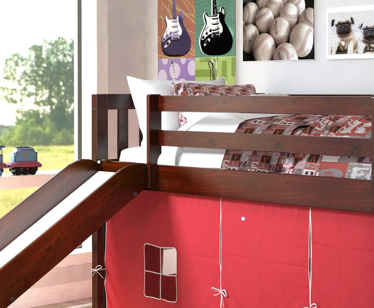 715-TCP-750C-TR Mission Low Loft Bed with Slide and Red Tent, Twin