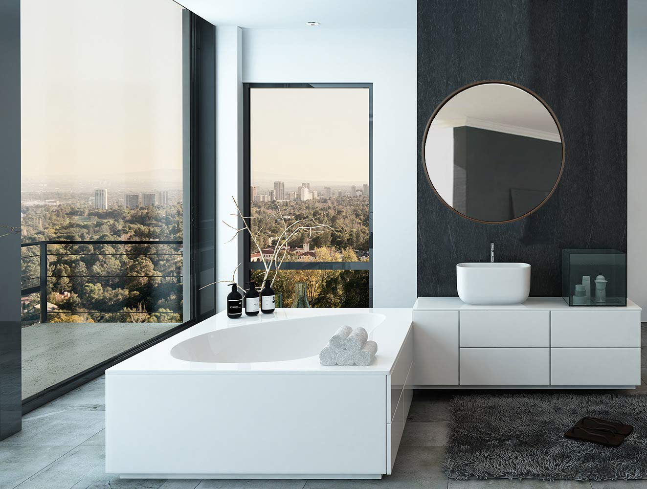 32 inch Circle Wenge Framed Wall Mirror | Large Premium Wooden Mirror