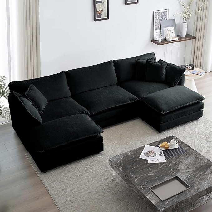 Chenille U-Shaped Modular Sectional Couch, Modern Comfy