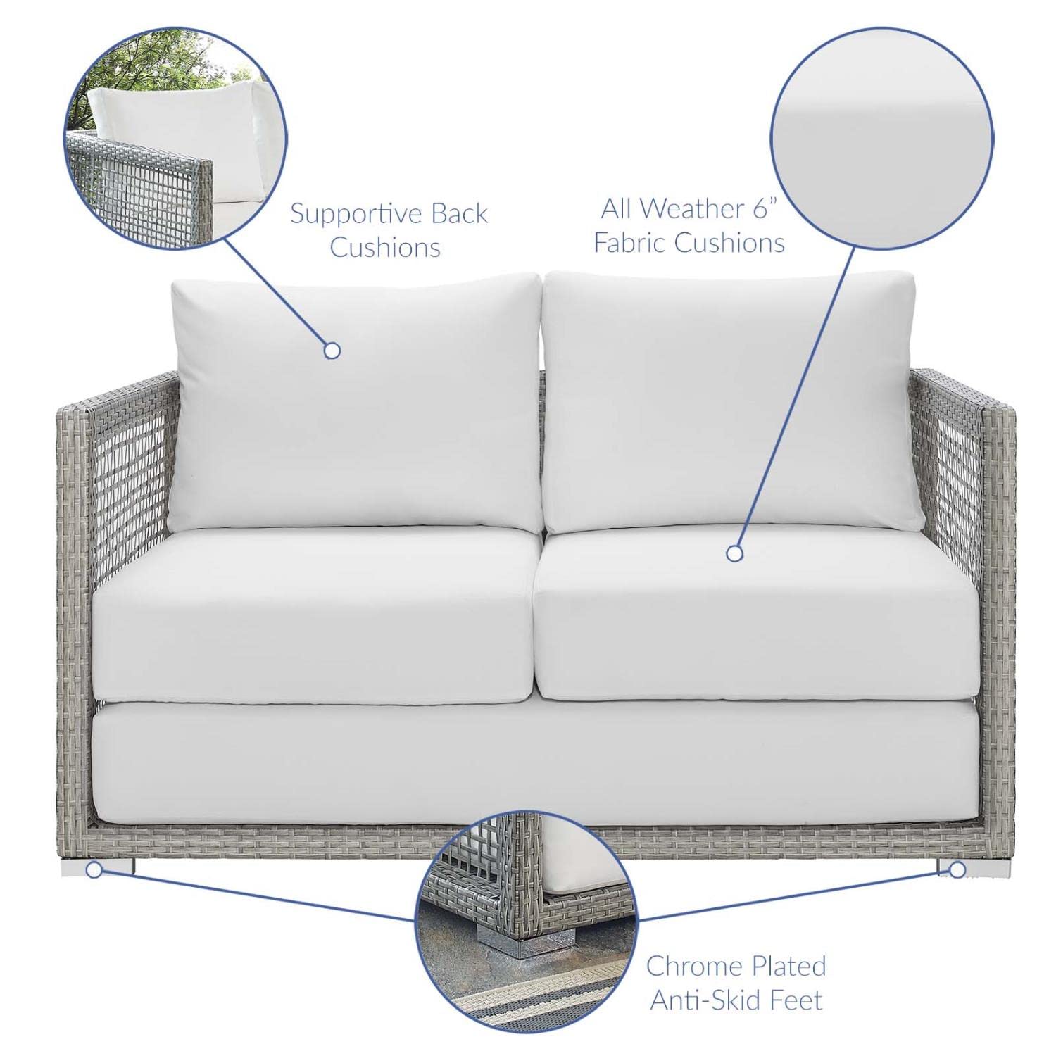 EEI-2924 Aura Wicker Rattan Outdoor Patio 52" Loveseat