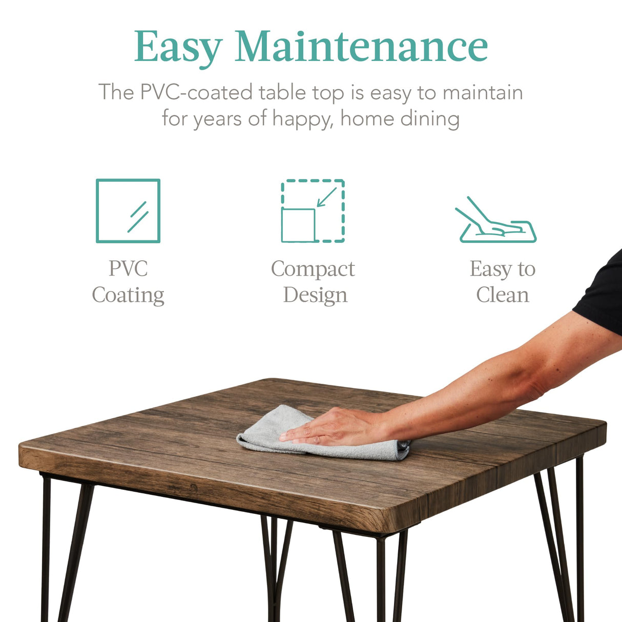 3-Piece Dining Set Modern Dining Table Set, Metal and Wood Square Dining Table