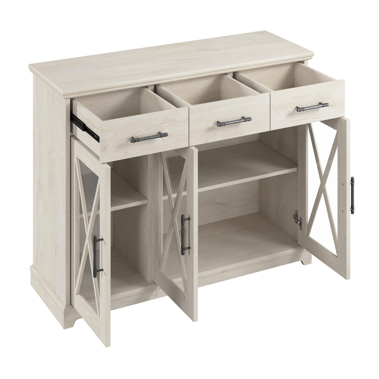 Lennox 46W Farmhouse Sideboard Buffet Cabinet with Drawers in Linen