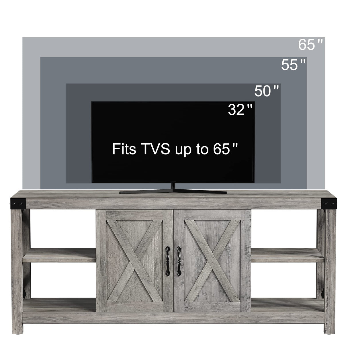 Farmhouse TV Stand for 65/60/55 Inches, Mid Century Modern Entertainment Center