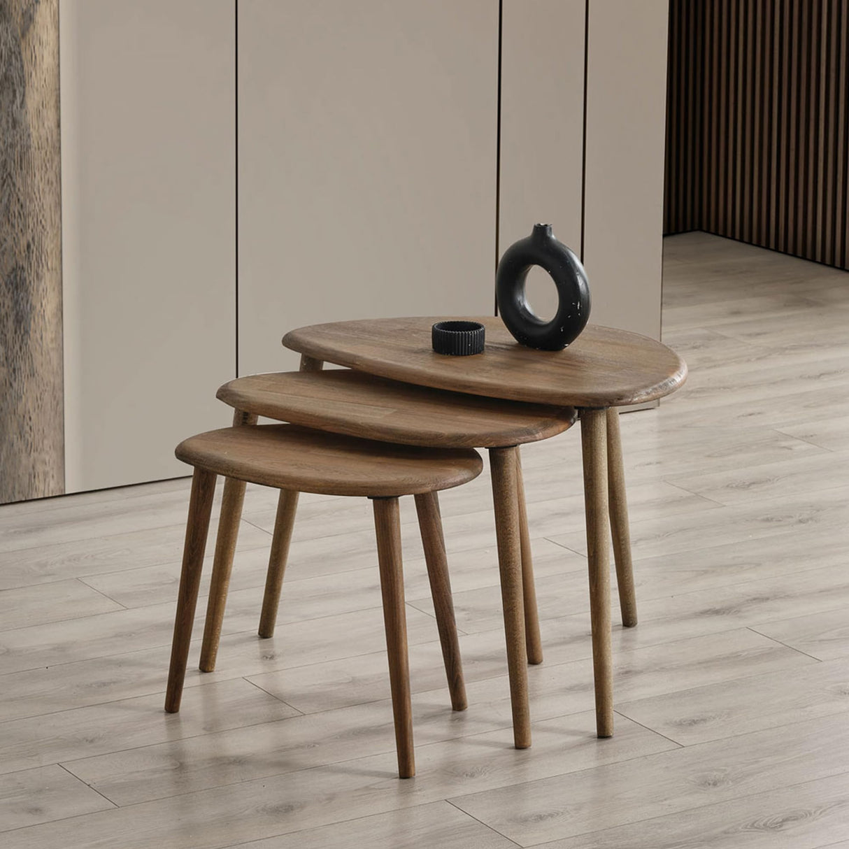 Solid Wood Nesting Coffee Table Set of 3 - Mid Century Modern Pebble Tables