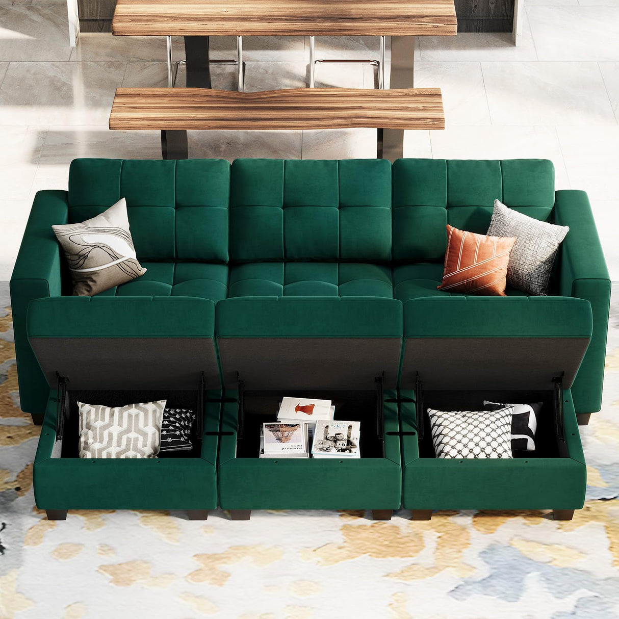 Modular Sectional Sleeper Sofa with Storage Velvet Fabric Sectional Couch