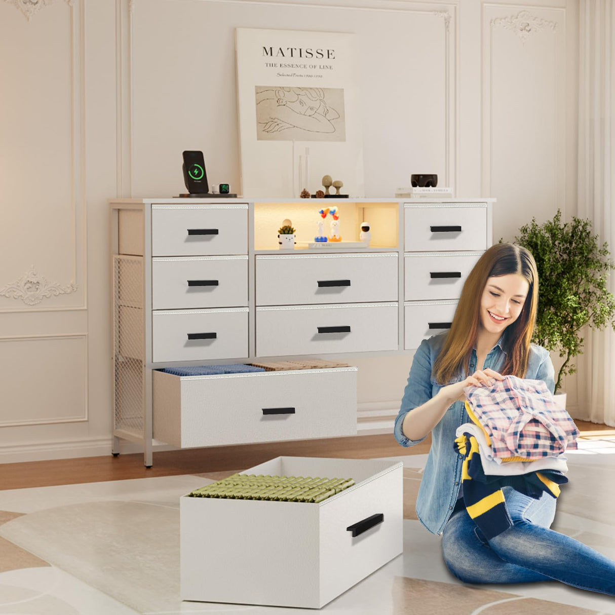 White Dresser for Bedroom with 10 Drawers