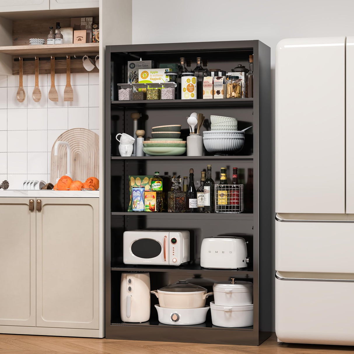 5 Tier Metal Bookshelf, 66" Tall Bookcase, Adjustable Bookshelves and Bookcases