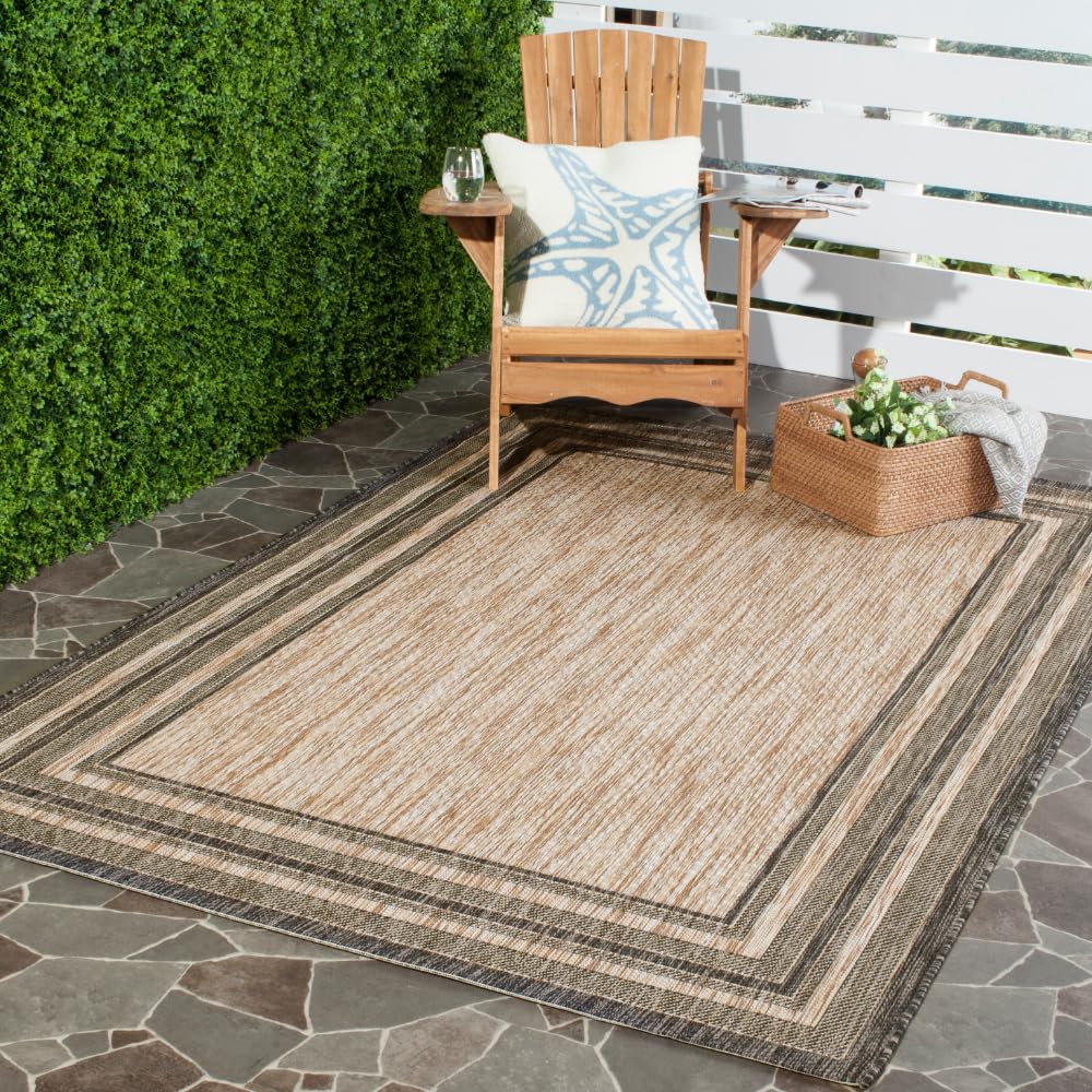 Courtyard Collection 4' x 5'7" Natural / Black CY8475 Indoor/ Outdoor Waterproof Easy-Cleaning