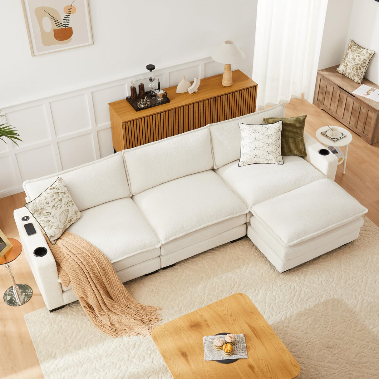 117.7" L-Shaped Modular Sectional Sofa with Built-in Charging Ports