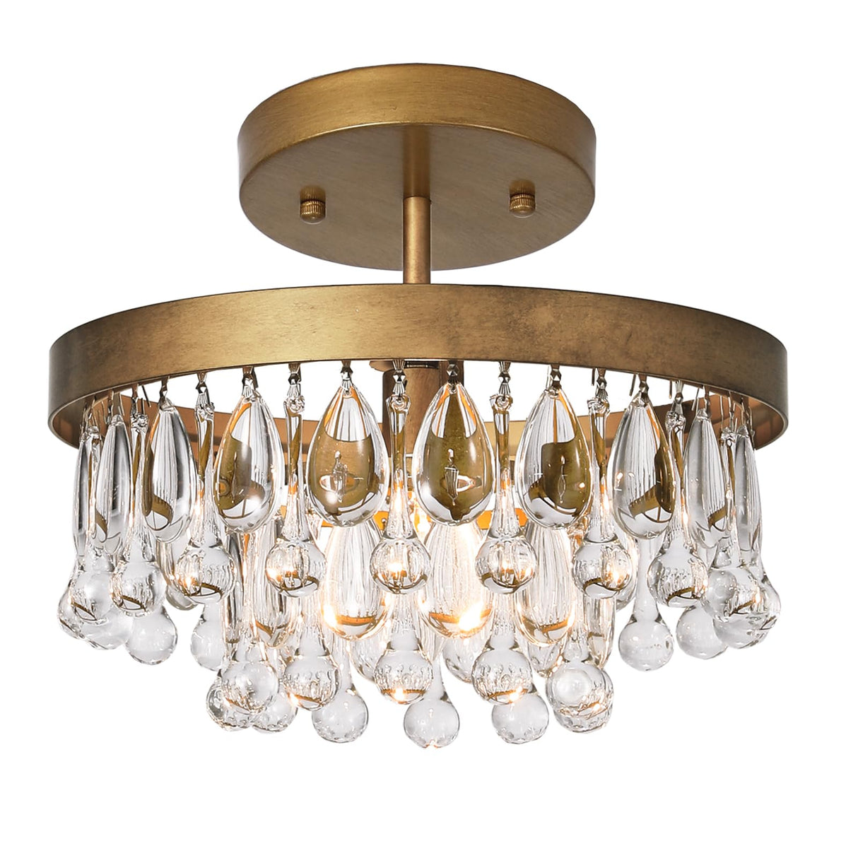 SEOL-Light Antique Gold Crystal Round Tiered Flush Chandeliers Small Pendant Light Fixture for Kitchen,Closet,Entryway,1 Light,40W,E12,12 Dia*6" H;
