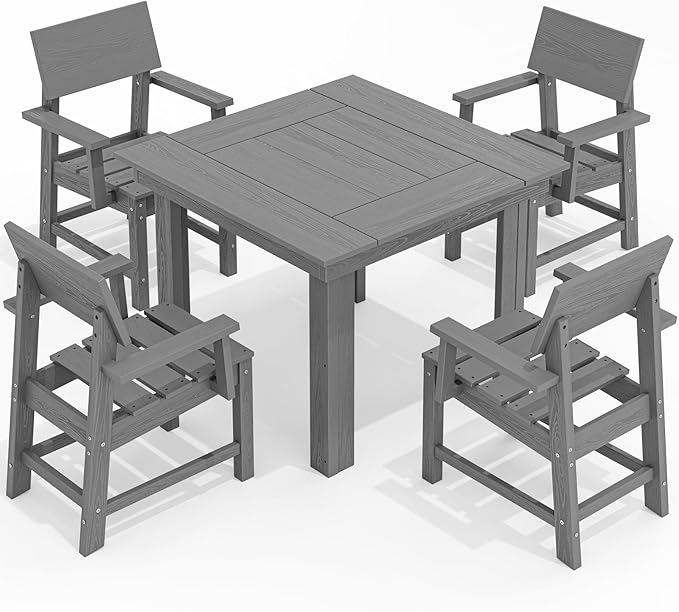 HDPE Outdoor Dining Set, 37-inch Square Table and Chairs Set All Weather Patio Dining Set