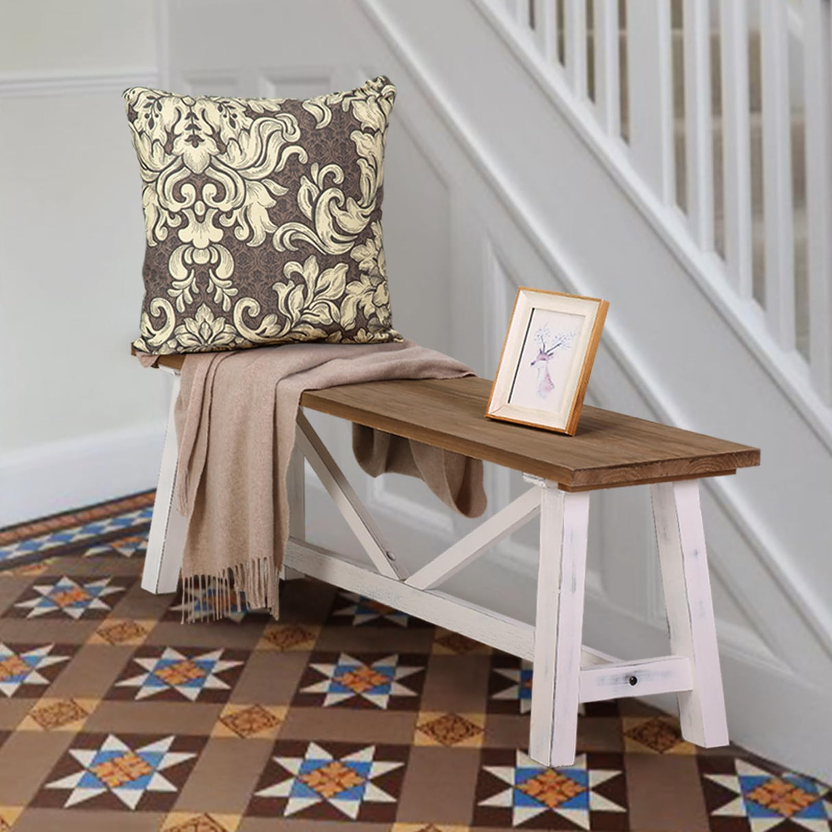 43" Farmhouse Wood Bench, Narrow Bench, Long Bench Seat for Entryway, Living Room