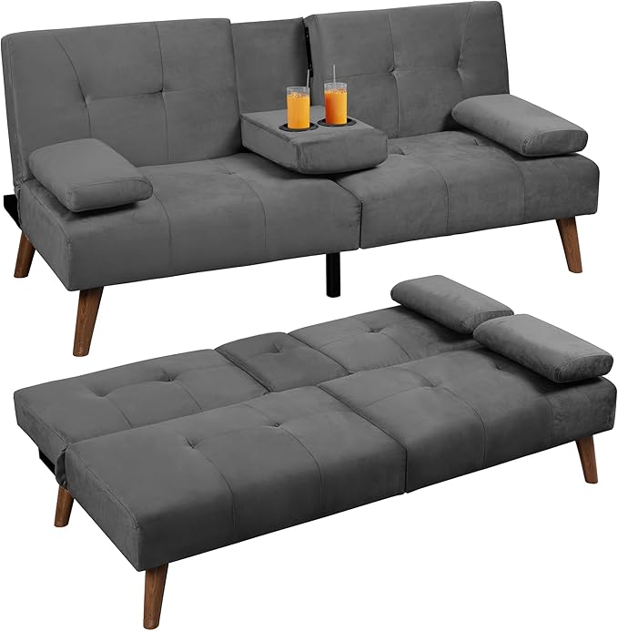 Futon Sofa Bed, Convertible Couch Bed Loveseat, Modern Futon Recliner Sleeper