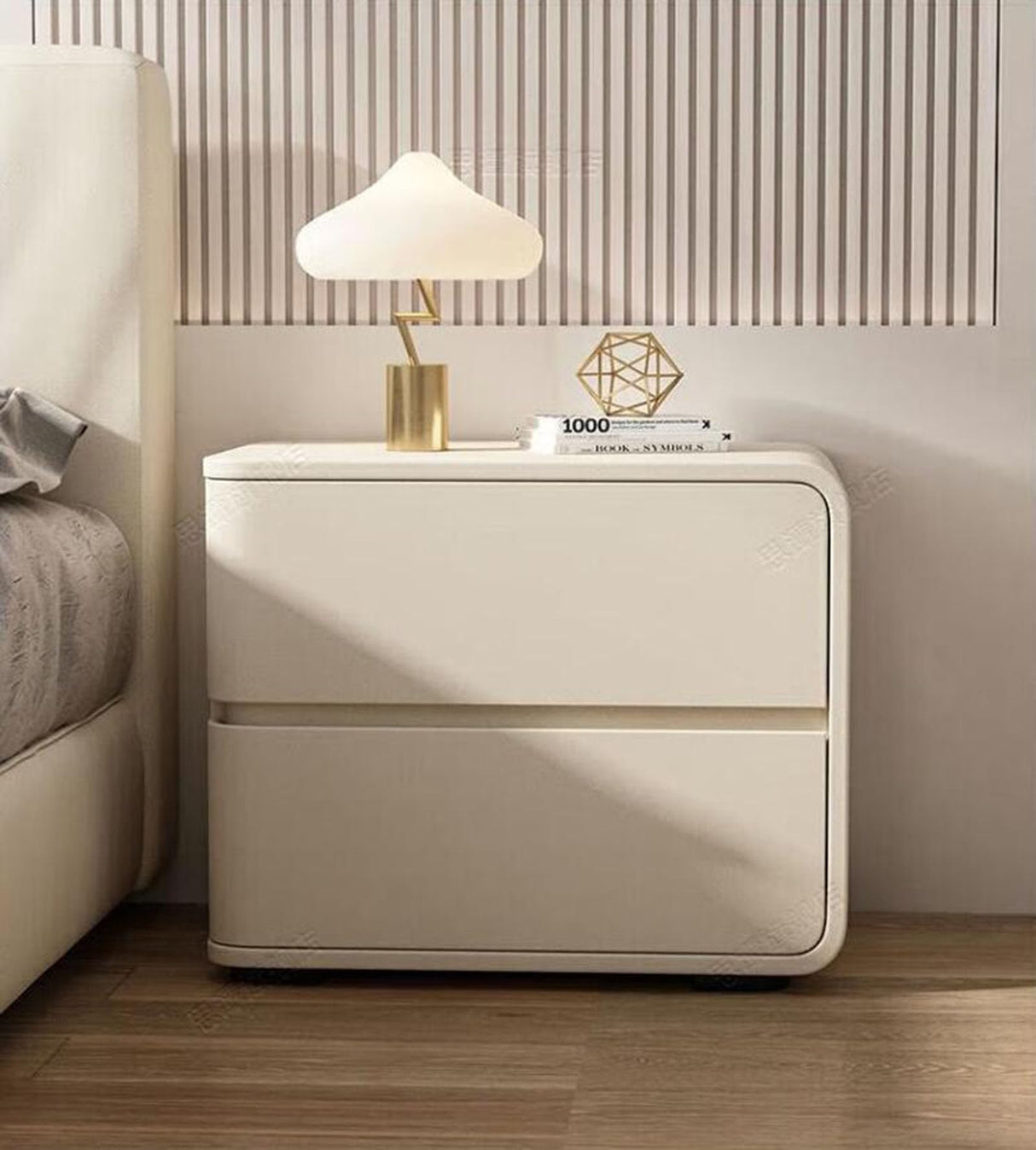 Modern Leather Bedside Table, Solid Wood Bedroom Feel