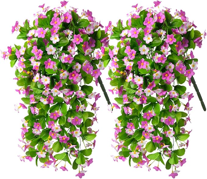 2 Pack Artificial Hanging Flowers, Fake Flowers Hanging Plant Violet Flower