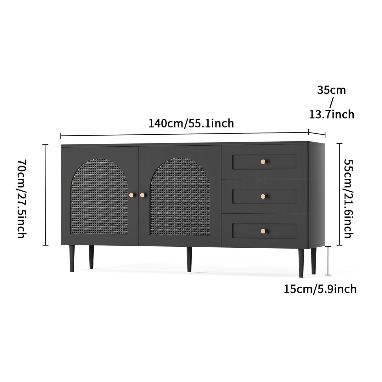 Modern Black Sideboard Buffet Cabinet with Storage & 3 Drawers, Console Table