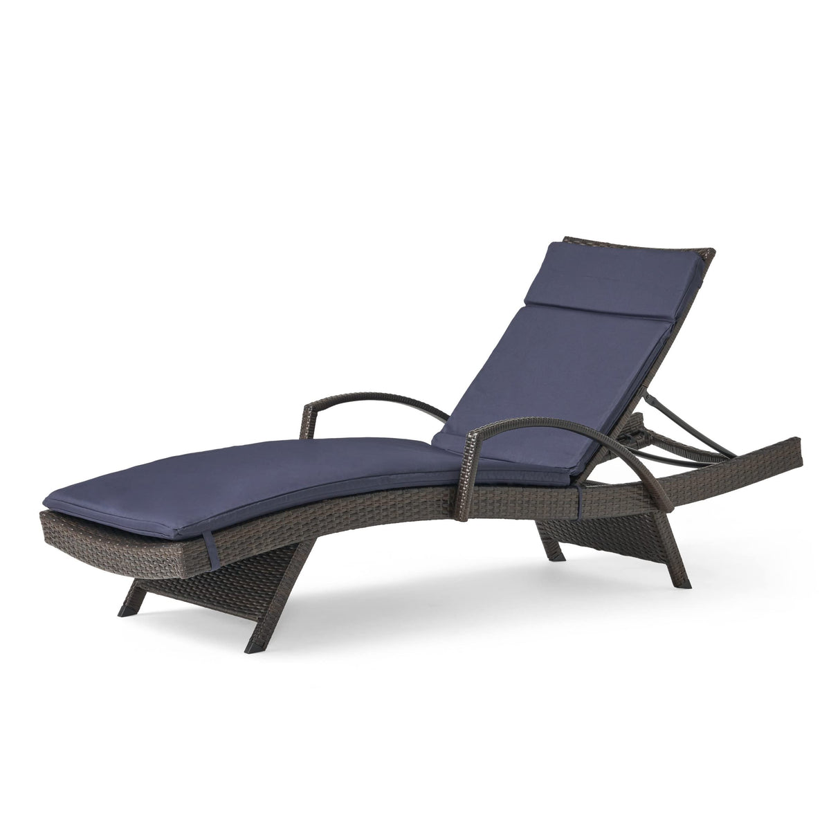 Christopher Knight Home Salem Outdoor Wicker Adjustable Chaise Lounge with Arms, with Cushion, Multibrown / Navy Blue