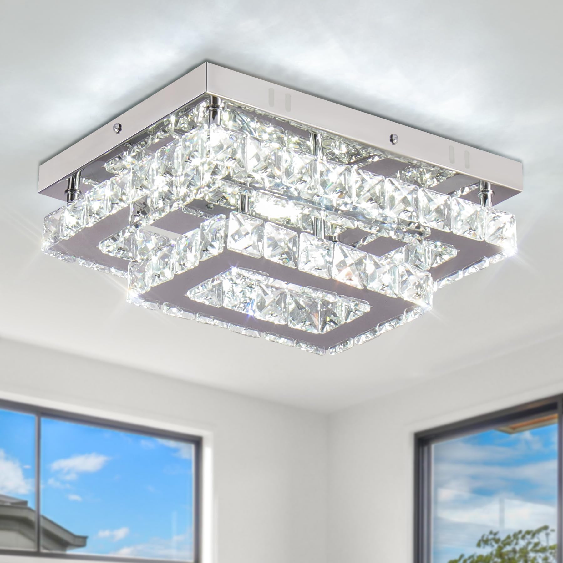 LED Crystal Ceiling Light Modern Flush Mount Rectangular Ceiling
