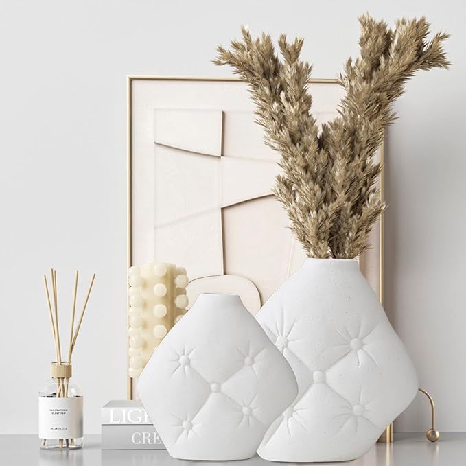 White Ceramic Vase Set of 2