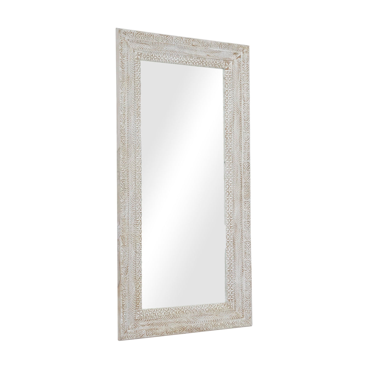 Wood Floral Room Wall Mirror Intricately Carved Entryway Mirror