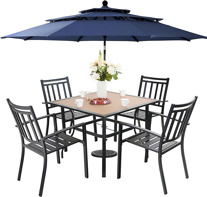 7 Pieces Patio Dining Set with 13ft Double-Sided Umbrella