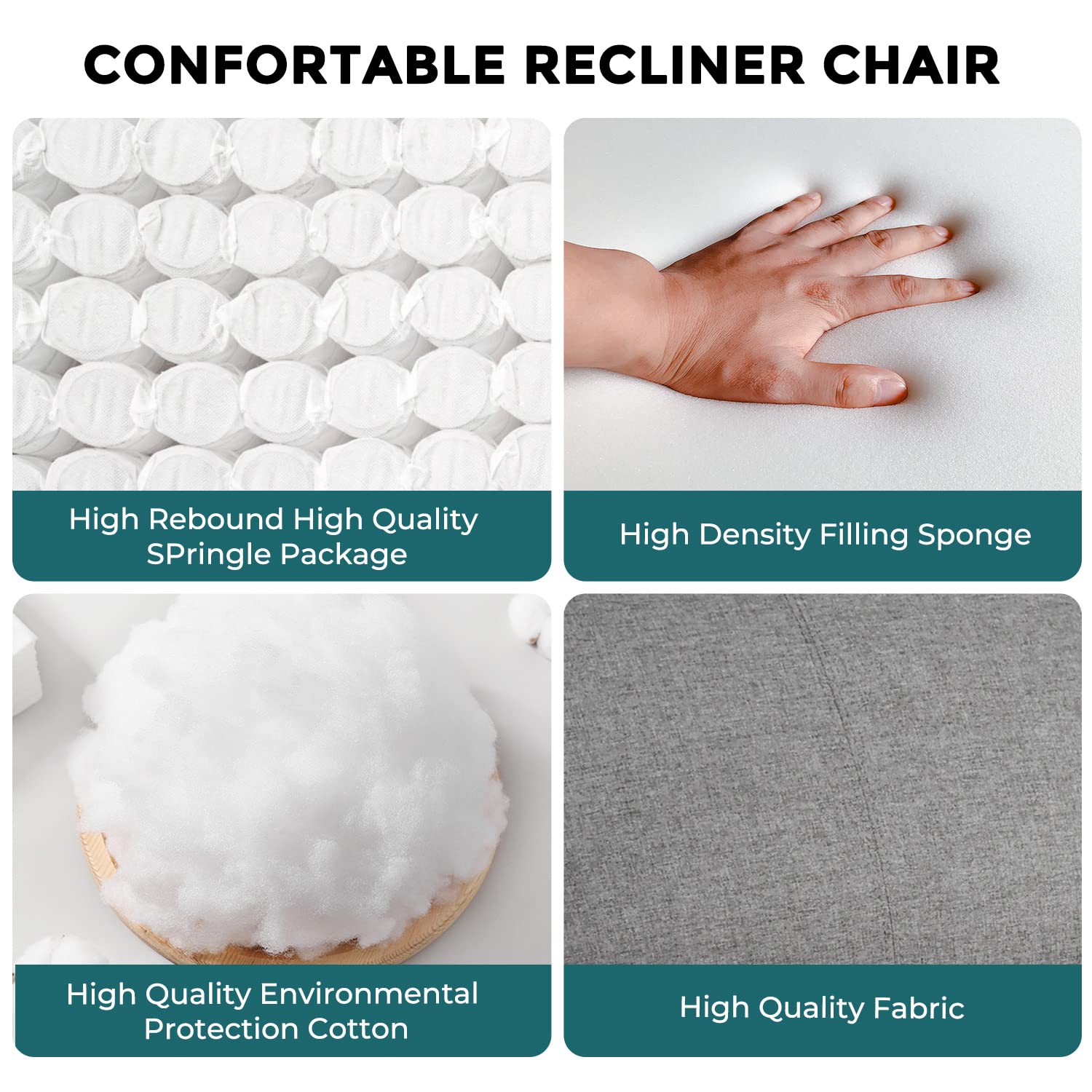 EaseNest Massage Recliner Chair – Fabric with Footrest & Wing Back Design