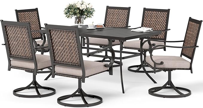 7 Piece Patio Dining Sets for 6, Patio Table and Chair Set with 64" Rectangle Metal Patio