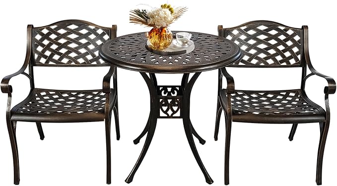 Cast Aluminum Patio Bistro Sets Outdoor Bistro Table and Chair Set of 2 wit