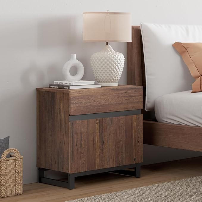 Nightstand with 1 Drawer & 1 Storage Cabinet