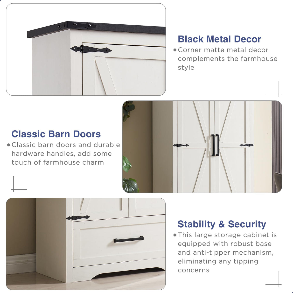 72" Tall Farmhouse Kitchen Pantry with Adjustable Shelves, Large Wood Kitchen