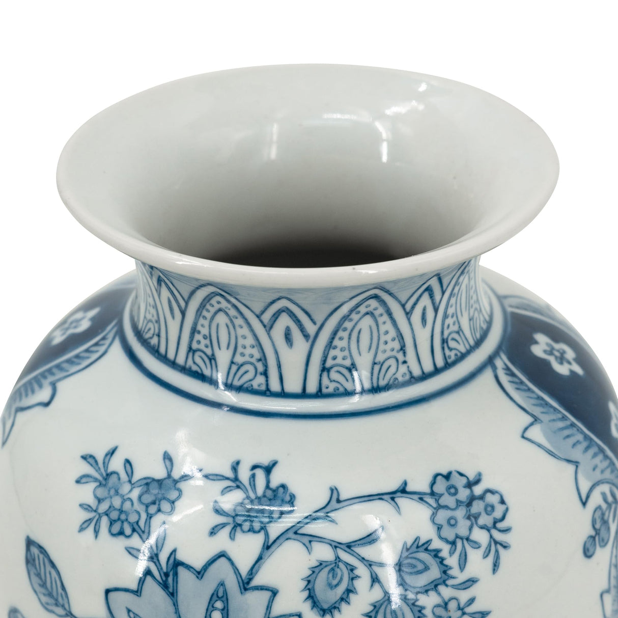Elegant White Porcelain Vase with Blue Floral Patterns, Decorative Accent Vase