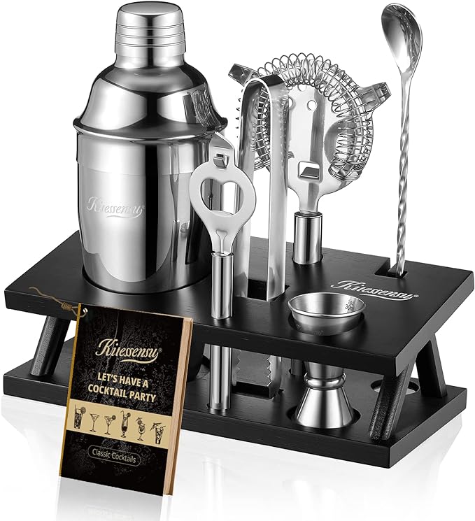 Premium Cocktail Shaker Set | 15-Piece Bartender Kit with Stand & Accessories