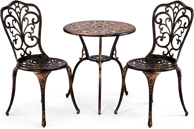 3 PCS Outdoor Bistro Set,Outdoor Patio Set, All-Weather Cast Aluminum Bistro Table Set